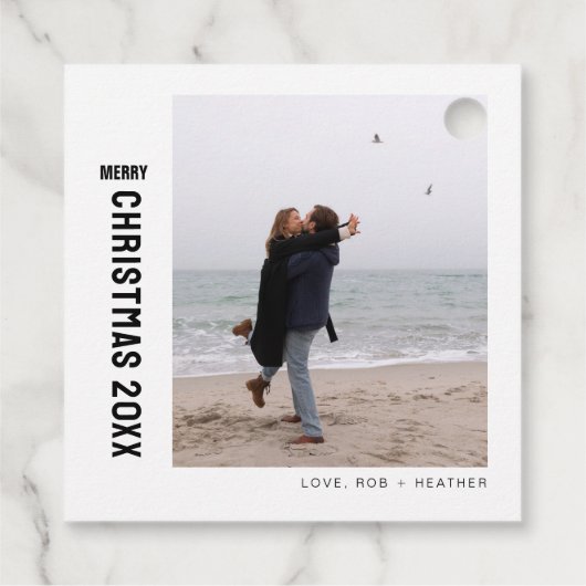 ミニマモダンリスト1枚のフォトパーソナライズされたクリスマス フェイバータグ (裏面)
