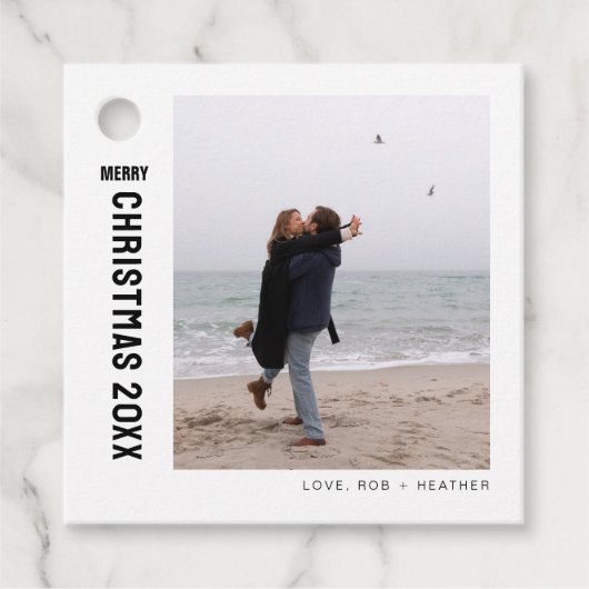 ミニマモダンリスト1枚のフォトパーソナライズされたクリスマス フェイバータグ (正面)