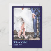 ミニマモダンリスト2フォトネイビーブルー結婚ズ サンキューカード (正面)