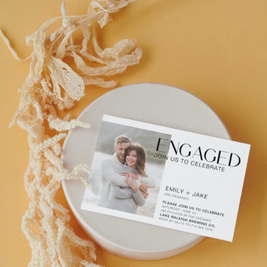 ミニマモダンリスト2フォトブラック&ホワイト婚約 招待状