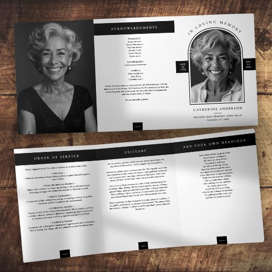 ミニマモダンリスト2写真の葬儀/メモリアルサービス 三つ折りプログラム