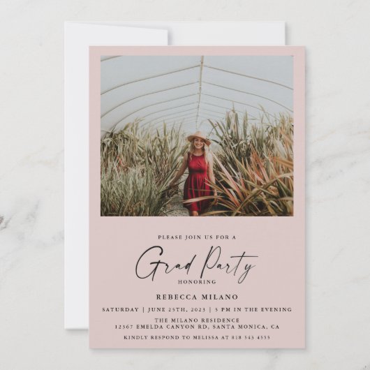 ミニマモダンリスト2写真卒業パーティー 招待状 (裏面)