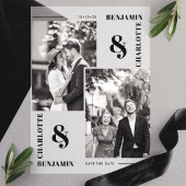 ミニマモダンリスト2枚の写真日付を保存 ベラム紙招待状