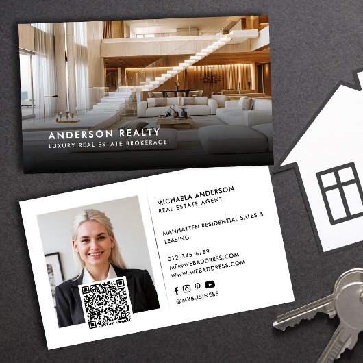 ミニマモダンリスト2枚の写真QRコード&ソーシャルメディア 名刺