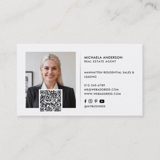 ミニマモダンリスト2枚の写真QRコード&ソーシャルメディア 名刺 (裏面)