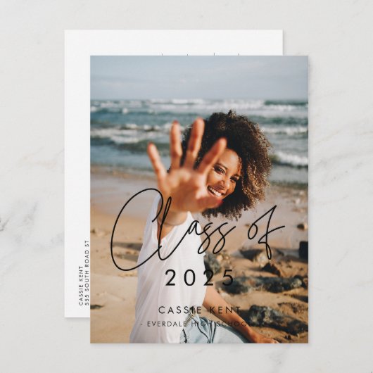 ミニマモダンリスト2025年卒業写真のクラス ポストカード (正面/裏面)