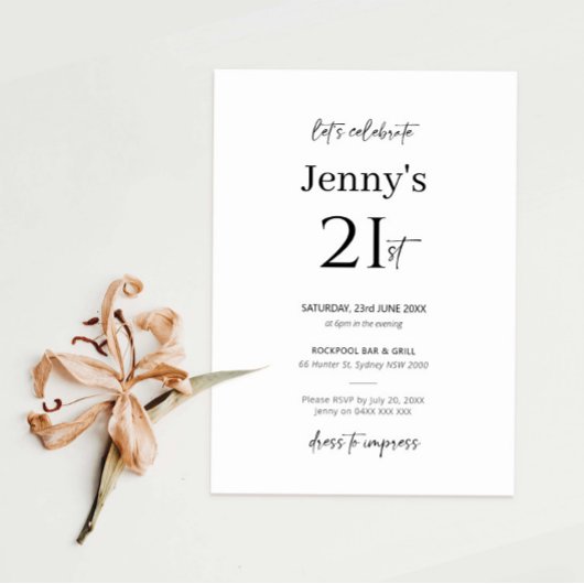 ミニマモダンリスト21歳の誕生日パーティの招待状 招待状