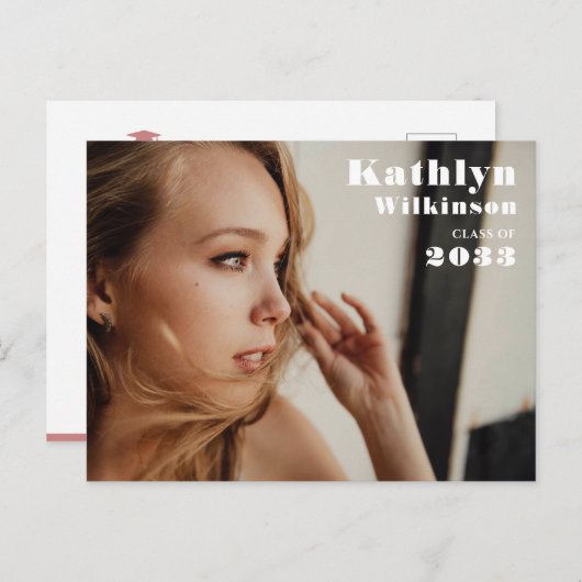 ミニマモダンリスト3フォトシック卒業パーティー インビテーションポストカード (正面/裏面)