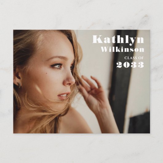 ミニマモダンリスト3フォトシック卒業パーティー インビテーションポストカード (正面)