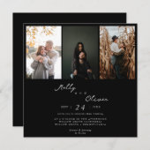 ミニマモダンリスト3枚の写真白黒結婚ズ 招待状 (正面/裏面)