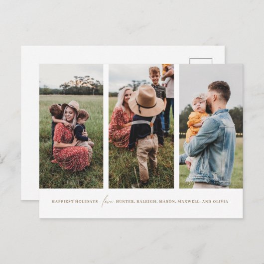 ミニマモダンリスト3縦写真ホリデーカード シーズンポストカード (正面/裏面)