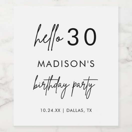 ミニマモダンリスト30歳の誕生日パーティーがワインを好む ワインラベル (シングルラベル)