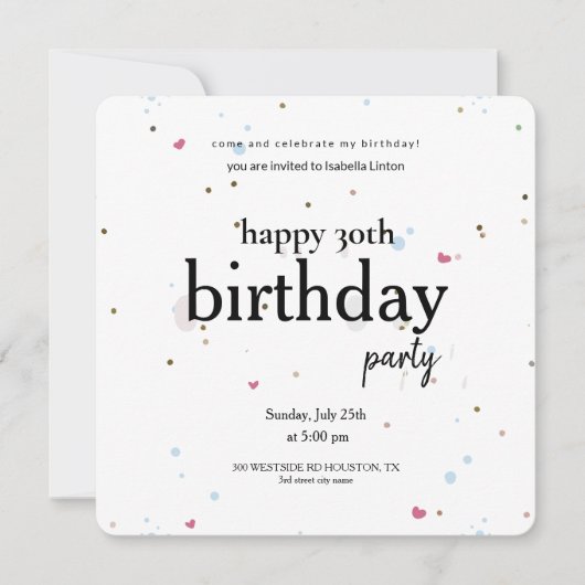 ミニマモダンリスト30th誕生日パーティー、30誕生 招待状 (正面)