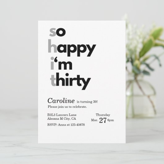 ミニマモダンリスト30th誕生日招待状シンプル 招待状 (スタンド正面)
