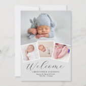 ミニマモダンリスト4フォトコラージュ男の赤ちゃん誕生 案内状 (正面)