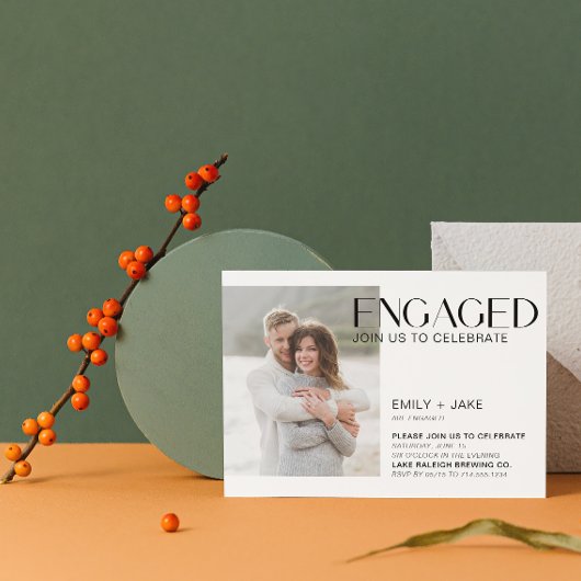 ミニマモダンリスト4フォトブラック&ホワイト婚約 招待状