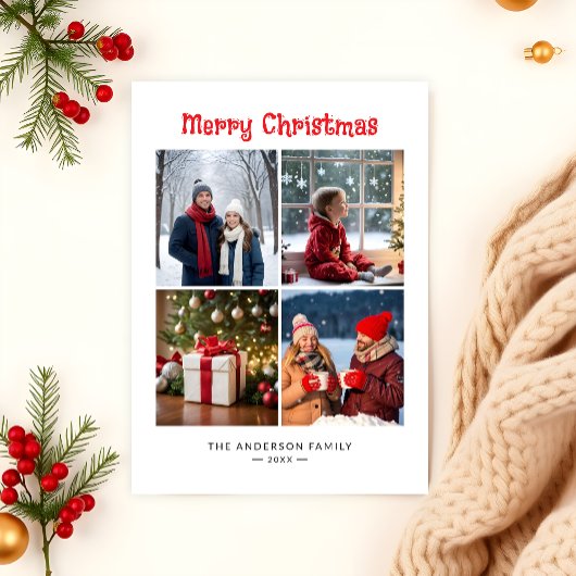 ミニマモダンリスト4枚の写真コラージュのクリスマス シーズンカード