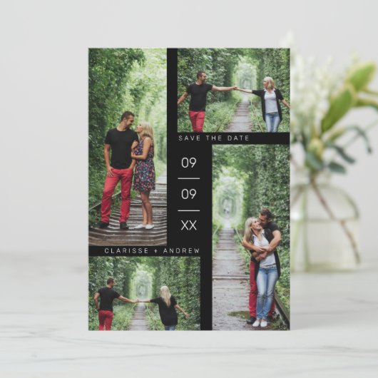 ミニマモダンリスト4枚の写真コラ結婚ージ セーブザデート (スタンド正面)