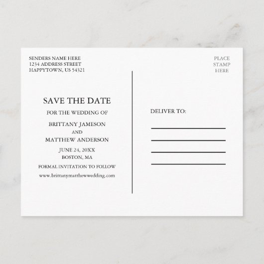 ミニマモダンリスト4枚の写真Kraft日付を保存 ポストカード (裏面)