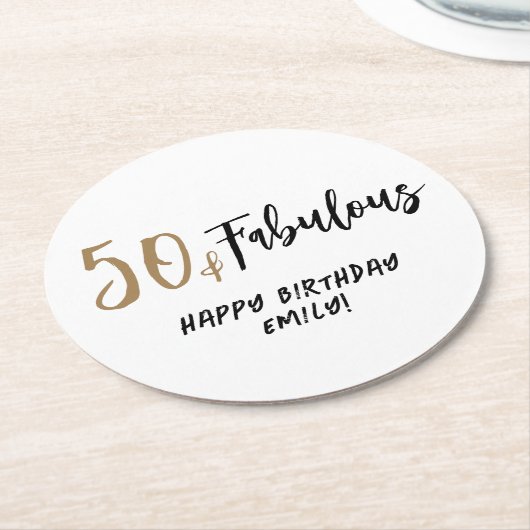 ミニマモダンリスト50と素晴らしい50誕生日 ラウンドペーパーコースター (アングル)