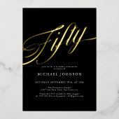 ミニマモダンリスト50ブラック金ゴールド50誕生日 箔招待状 (正面)