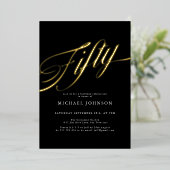 ミニマモダンリスト50ブラック金ゴールド50誕生日 箔招待状 (立ち正面)