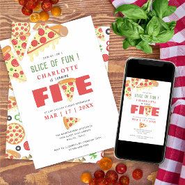 ミニマモダンリスト5th誕生日ピザパーティーガール 招待状