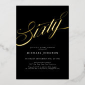 ミニマモダンリスト60ブラック金ゴールド60誕生日 箔招待状 (正面)