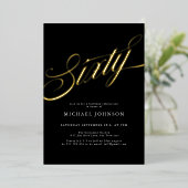 ミニマモダンリスト60ブラック金ゴールド60誕生日 箔招待状 (立ち正面)