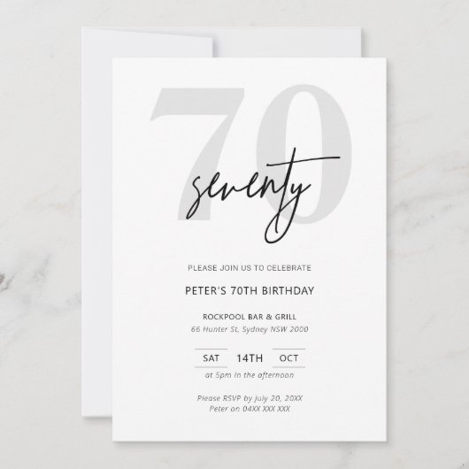 ミニマモダンリスト70th誕生日パーティーへの招待 招待状 (正面)