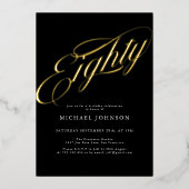 ミニマモダンリスト80ブラック金ゴールド80誕生日 箔招待状 (正面)