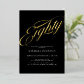 ミニマモダンリスト80ブラック金ゴールド80誕生日 箔招待状 (立ち正面)
