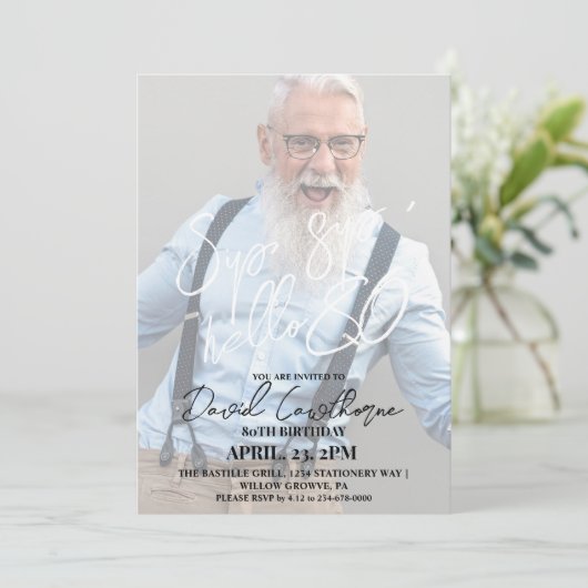 ミニマモダンリスト80thフォト誕生日 招待状 (スタンド正面)