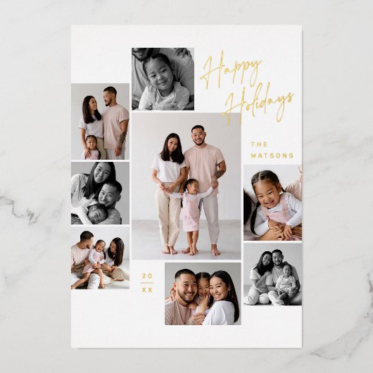 ミニマモダンリスト9フォトコラージクリスマス 箔シーズンカード (正面)