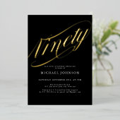 ミニマモダンリスト90ブラック金ゴールド90誕生日 箔招待状 (立ち正面)