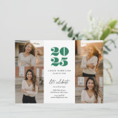 ミニマモダンリスト・ソアリング卒業 |緑の白い写真 招待状 (スタンド正面)