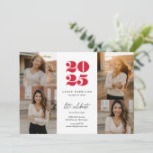 ミニマモダンリスト・ソアリング卒業 |赤い白の写真 招待状 (スタンド正面)