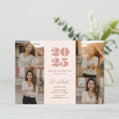 ミニマモダンリスト・ソアリング卒業 |赤面ピンク写真 招待状 (スタンド正面)