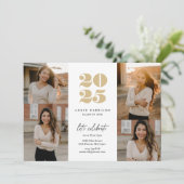 ミニマモダンリスト・ソアリング卒業 |金ゴールド写真 招待状 (スタンド正面)