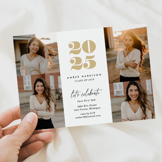 ミニマモダンリスト・ソアリング卒業 |金ゴールド写真 招待状