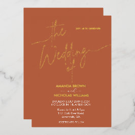 ミニマモダンリスト・テラコッタと金ゴールド結婚ズ 箔招待状