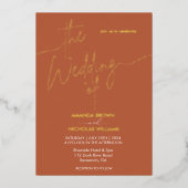 ミニマモダンリスト・テラコッタと金ゴールド結婚ズ 箔招待状 (正面)