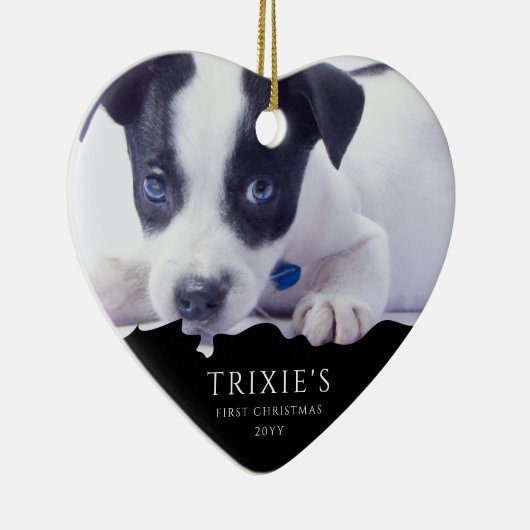 ミニマモダンリスト・ドッグの初めてのクリスマス写真 セラミックオーナメント (右)