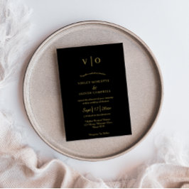 ミニマモダンリスト |ブラック金ゴールドモノグラム結婚ズ 招待状