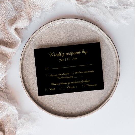 ミニマモダンリスト |ブラック金ゴールド応答カード 出欠カード