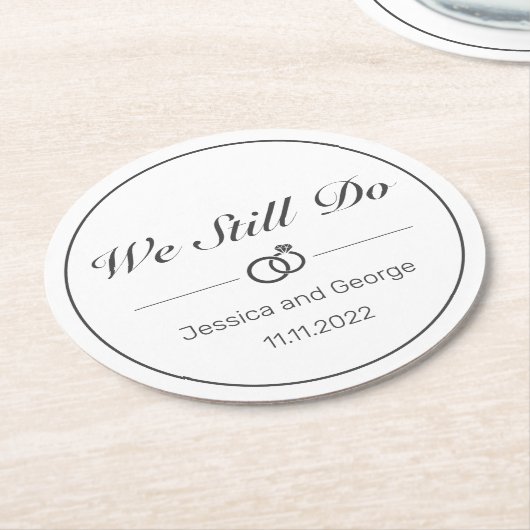 ミニマモダンリスト・ホワイト・ブラック・アニバーサリー ラウンドペーパーコースター (アングル)