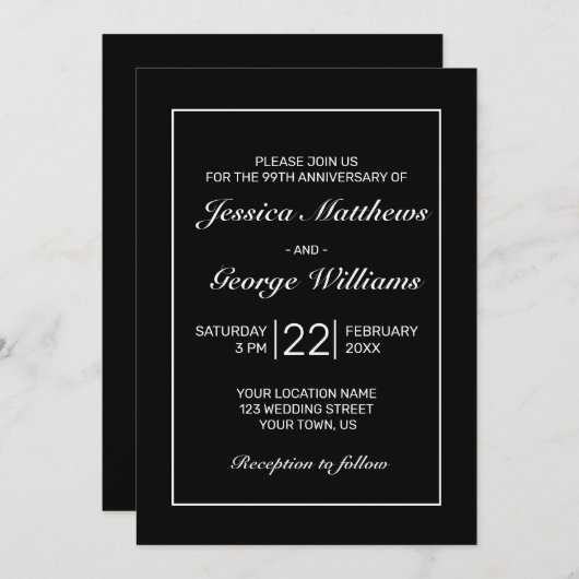 ミニマモダンリスト・ホワイト・ブラック・アニバーサリー 招待状 (正面/裏面)