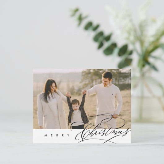 ミニマモダンリスト、メリークリスマスファミリーの写真 ポストカード (スタンド正面)