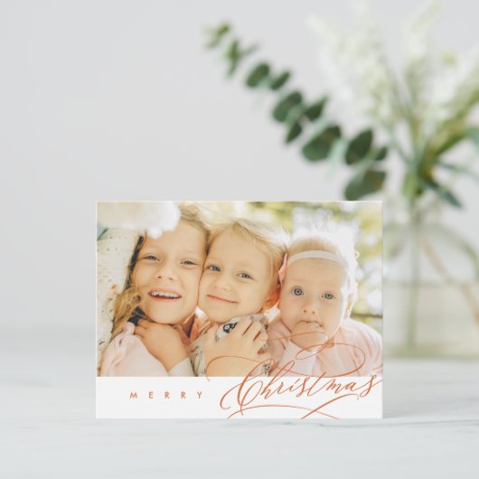 ミニマモダンリスト、メリークリスマスファミリーフォトポ ポストカード (スタンド正面)