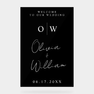 ミニマモダンリスト・モノグラム結婚の歓迎 アクリルサイン
